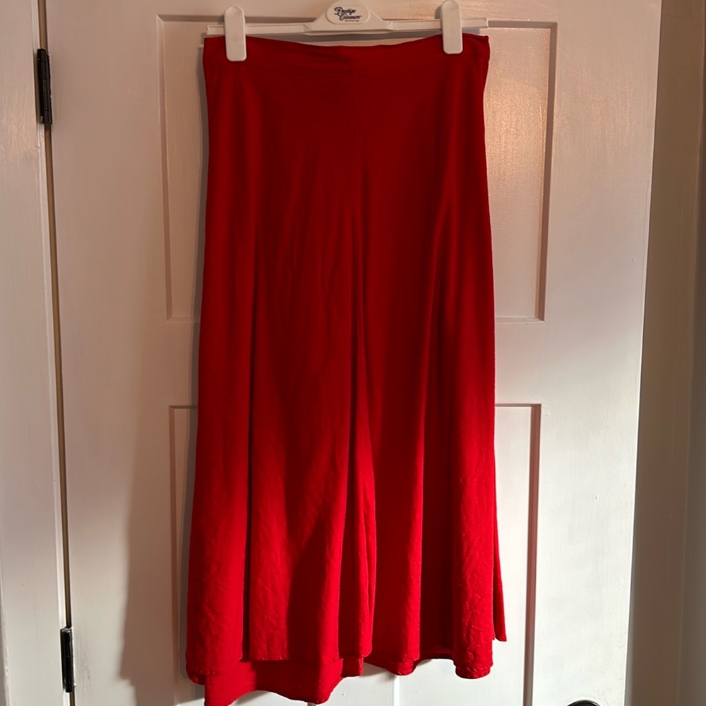 Red linen midi skirt